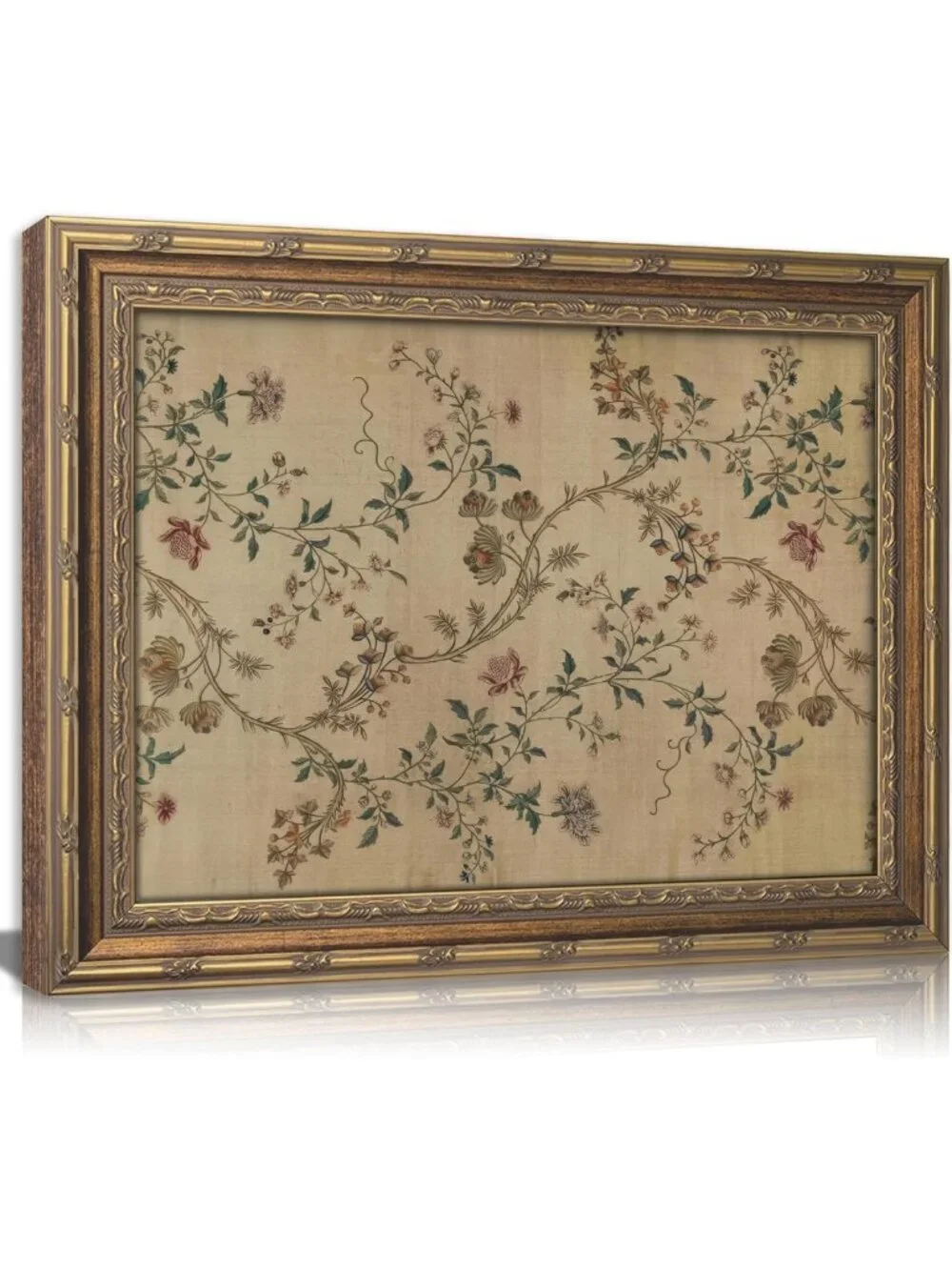Vintage Floral Vine Wall Art - Elegant Beige Botanical Canvas Print for Home